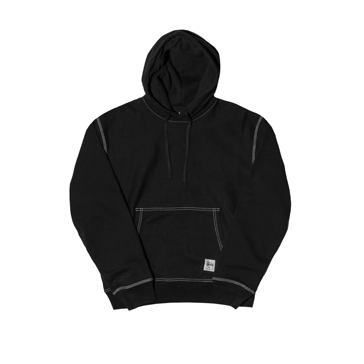 stussy contrast stitch label hoodie ブラック